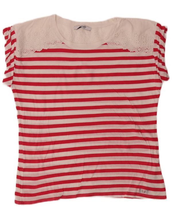 Camiseta Liu Jo para mujer Top UK 44 Algodón a rayas rosa medio