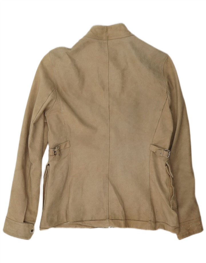 Vintage mujer ante chaqueta Reino Unido 14 cuero beige grande