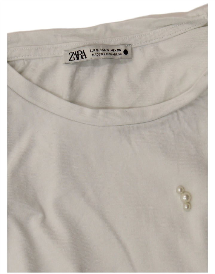 ZARA Mujer Camiseta Top UK 8 Small Blanco