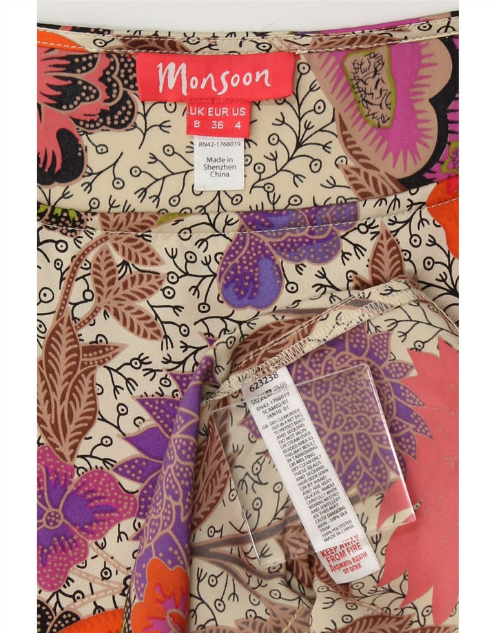 MONSOON Womens 3/4 Sleeve Basic Dress SUK 8 Small  Multicoloured Floral Vintage Monsoon and Second-Hand Monsoon from Messina Hembry 