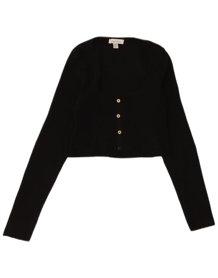 Zara Mujer Crop Cardigan Suéter UK 12 Medio Negro Poliéster