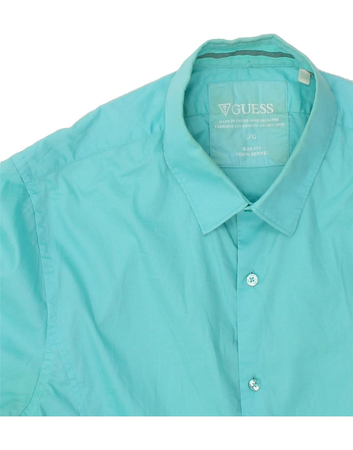 GUESS Mens Slim Fit Shirt Large Blue Cotton Vintage Guess and Second-Hand Guess from Messina Hembry 