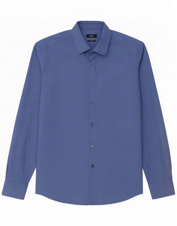 Hugo Boss Mens Slim Fit Shirt Size 44 17 1/2 XL Blue Check Cotton
