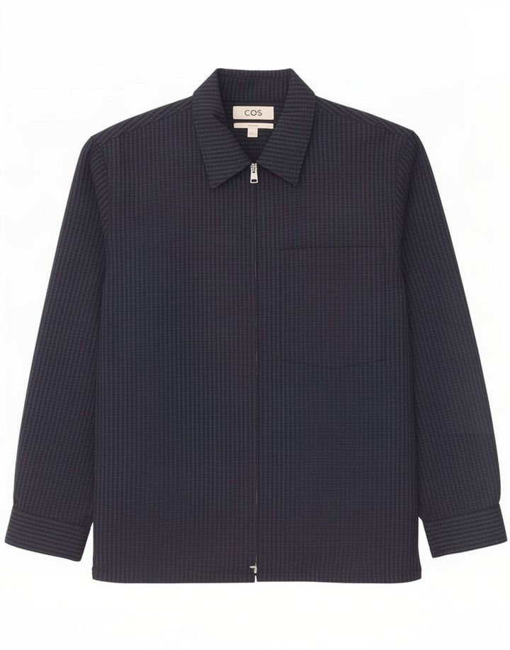 Chaqueta bomber relajada para hombre Cos UK 38 Lana a cuadros azul marino mediana