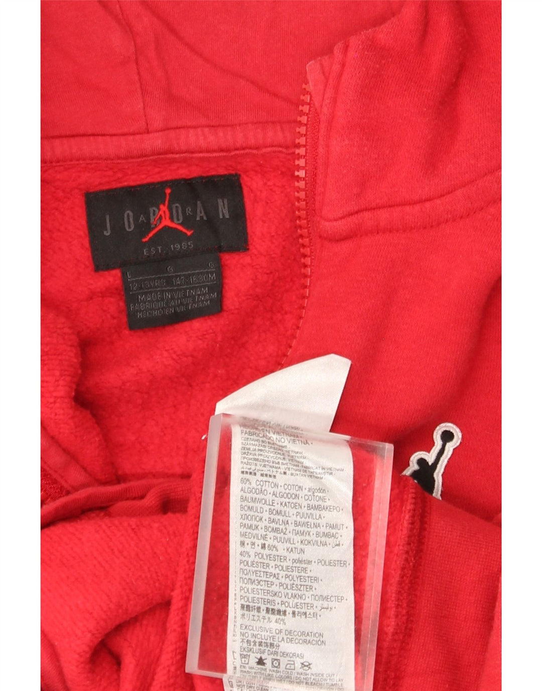 Jordan - Sudadera con capucha y cremallera para niños de 12 a 13 años, talla grande, algodón rojo
