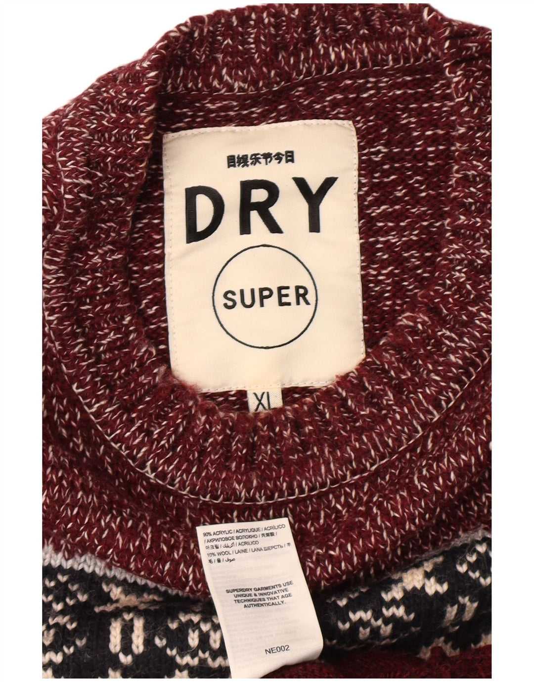 SUPERDRY Suéter tipo jersey con cuello redondo para hombre XL Borgoña Fair Isle Classic