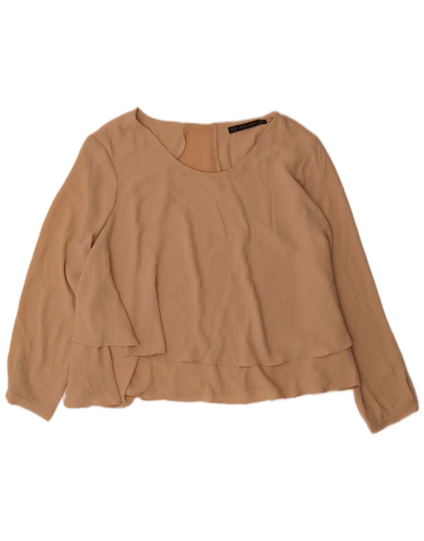Zara Mujer Blusa Camisera ES 40 XL Poliéster Beige