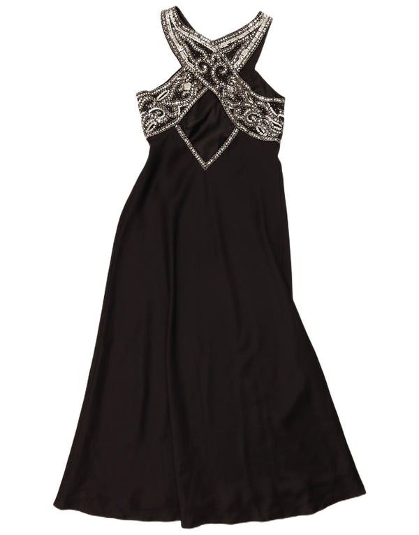 Vintage mujer halter vestido Reino Unido 14 medio negro
