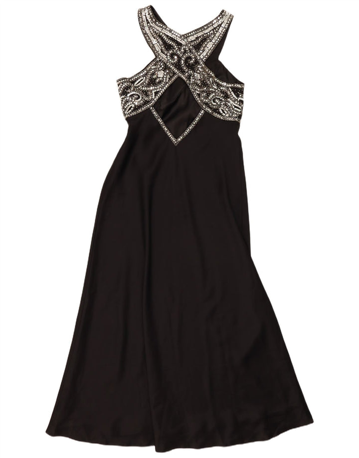 Vintage mujer halter vestido Reino Unido 14 medio negro