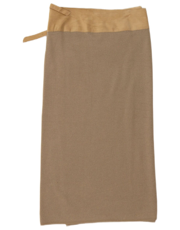 Benetton Mujer Falda Cruzada A Media Pierna Grande W32 Lana Color Block Beige