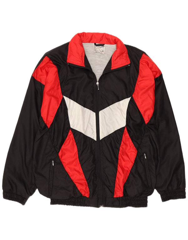 Vintage hombres holgado ajuste chándal top chaqueta medio negro colorblock deportes