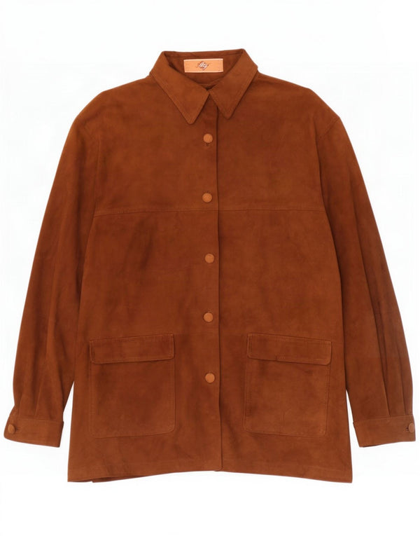 Vintage mujer chaqueta de ante de gran tamaño IT 44 cuero marrón medio