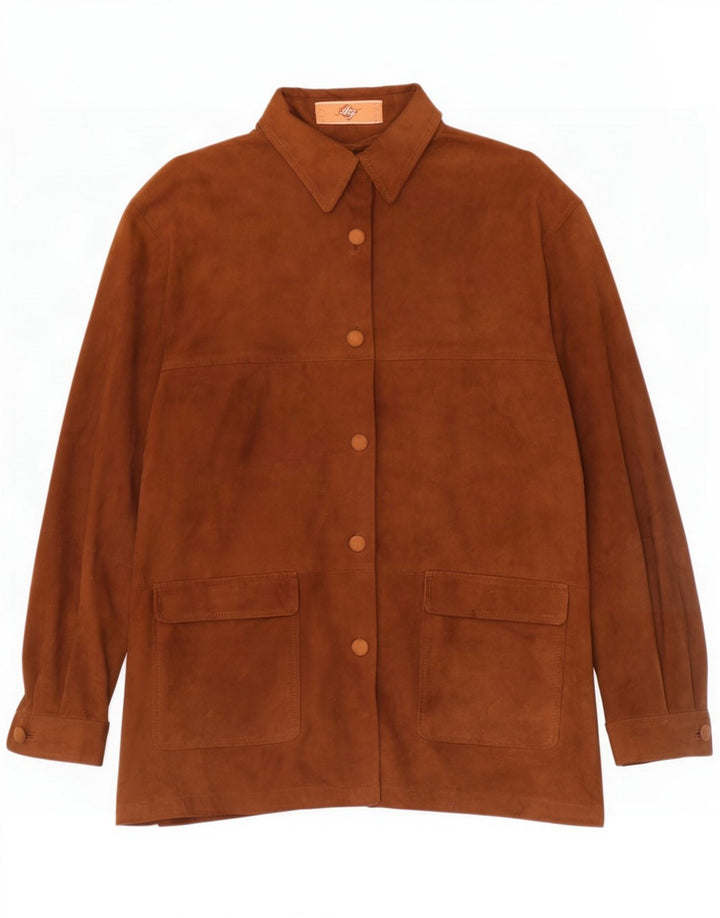 Vintage mujer chaqueta de ante de gran tamaño IT 44 cuero marrón medio