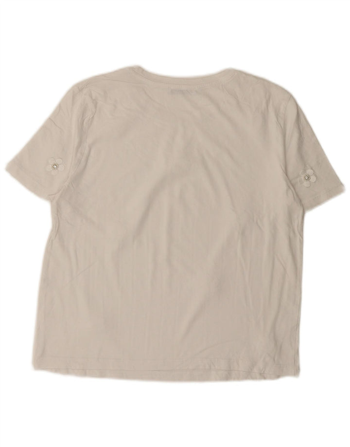 Zara Mujer Camiseta Top UK 40 Mediano Blanco Floral