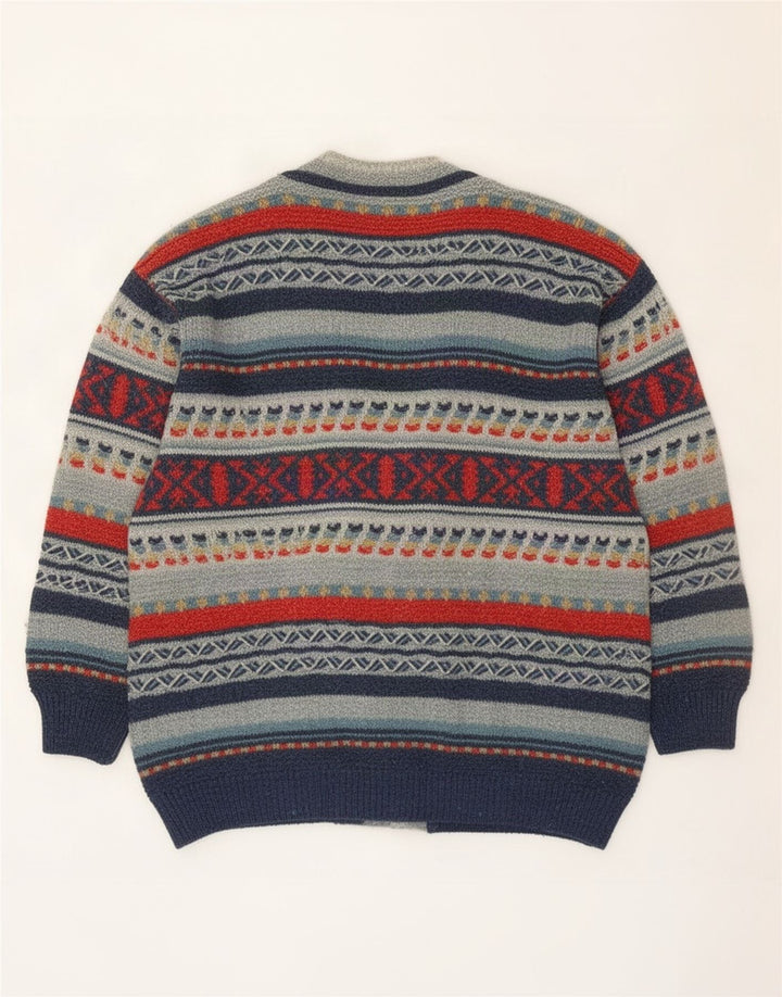 Vintage hombres Cardigan suéter IT 48 medio multicolor Fair Isle seda