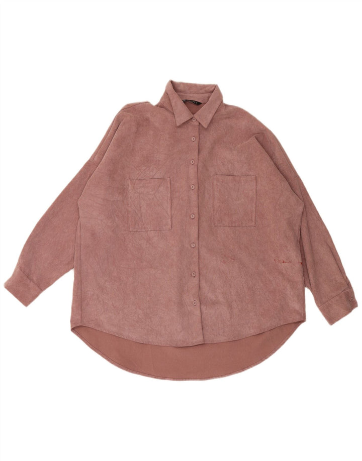 Zara Hombre Camisa Holgada De Pana Poliéster Rosa Medio