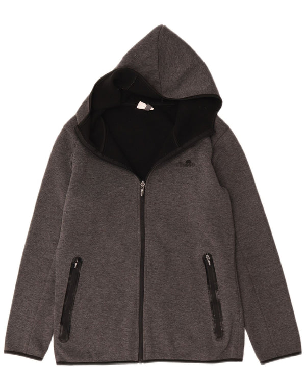 Ellesse Mens Zip Sudadera con capucha suéter pequeño gris poliéster