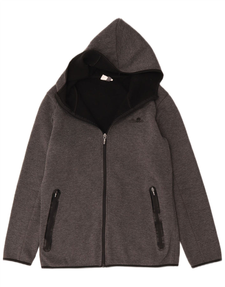 Ellesse Mens Zip Sudadera con capucha suéter pequeño gris poliéster