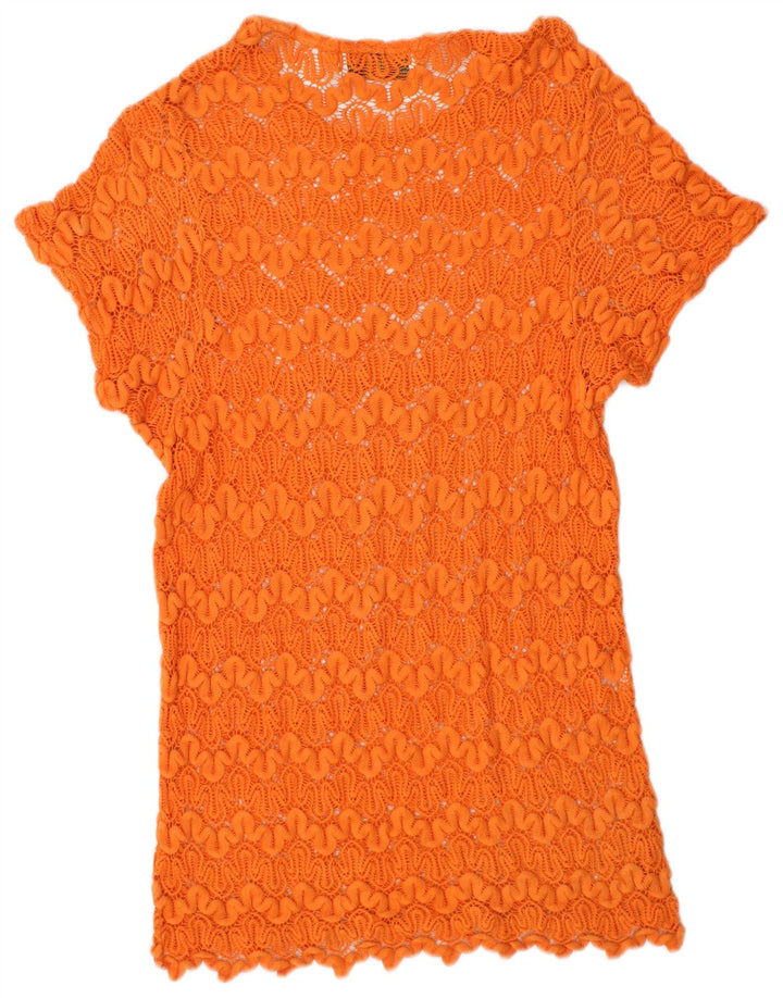VINTAGE Niñas Ver a través de vestido de túnica de ganchillo 11-12 años Naranja grande