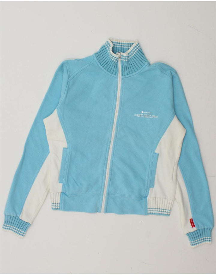 CHAMPION Womens Crop Tracksuit Top Jacket UK 14 Large Blue Colourblock Vintage Champion and Second-Hand Champion from Messina Hembry 