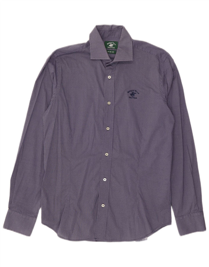 Camisa Beverly Hills de corte slim de algodón con lunares en azul medio
