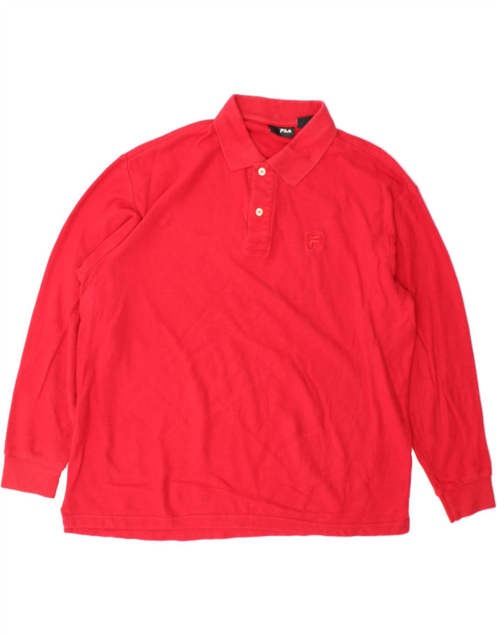 FILA Mens Long Sleeve Polo Shirt Medium Red Cotton Vintage Fila and Second-Hand Fila from Messina Hembry 