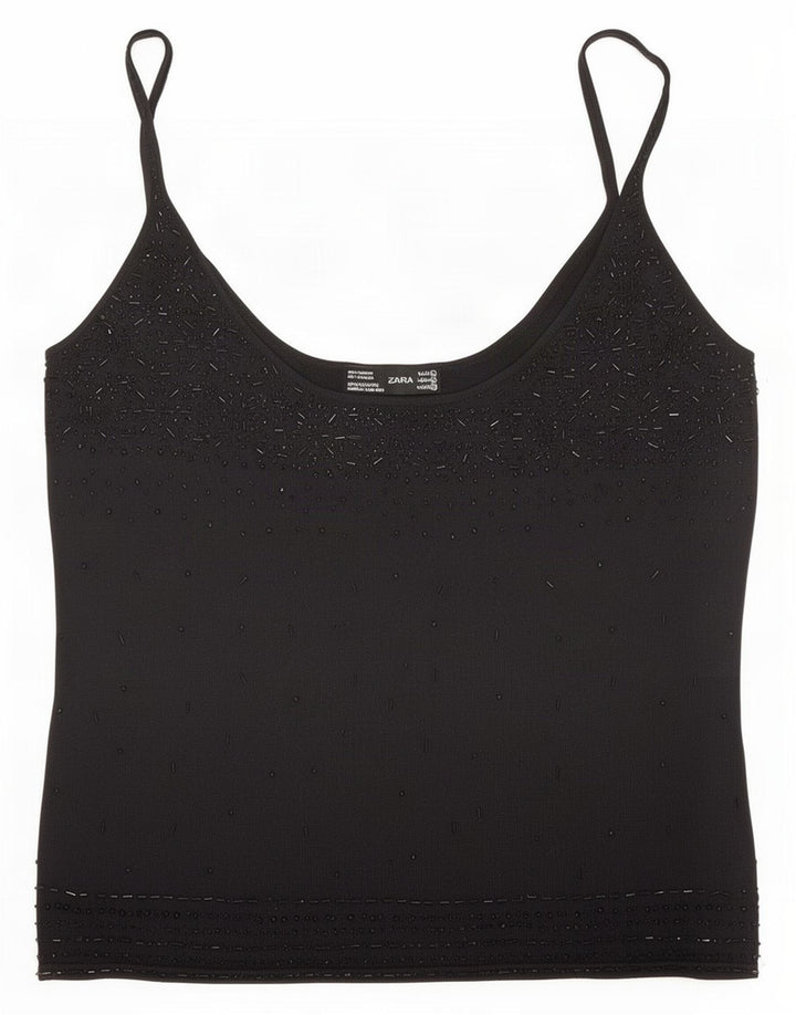 Zara Mujer Cami Top UK 40 Grande Rayón Negro