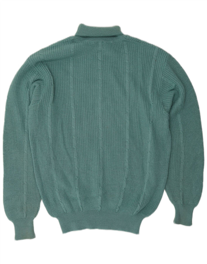Vintage hombres rollo cuello jersey suéter grande verde
