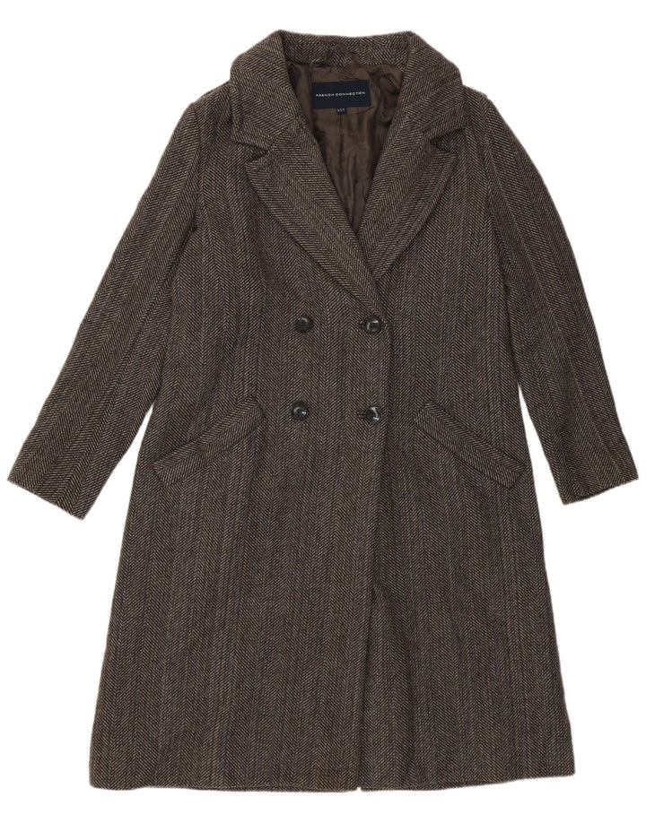 French Connection Abrigo cruzado para mujer UK 40 Small Brown Herringbone
