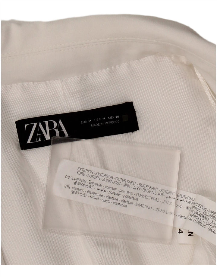 ZARA Chaqueta Blazer Abierta Manga 3/4 Mujer UK 44 Poliéster Blanco Mediano
