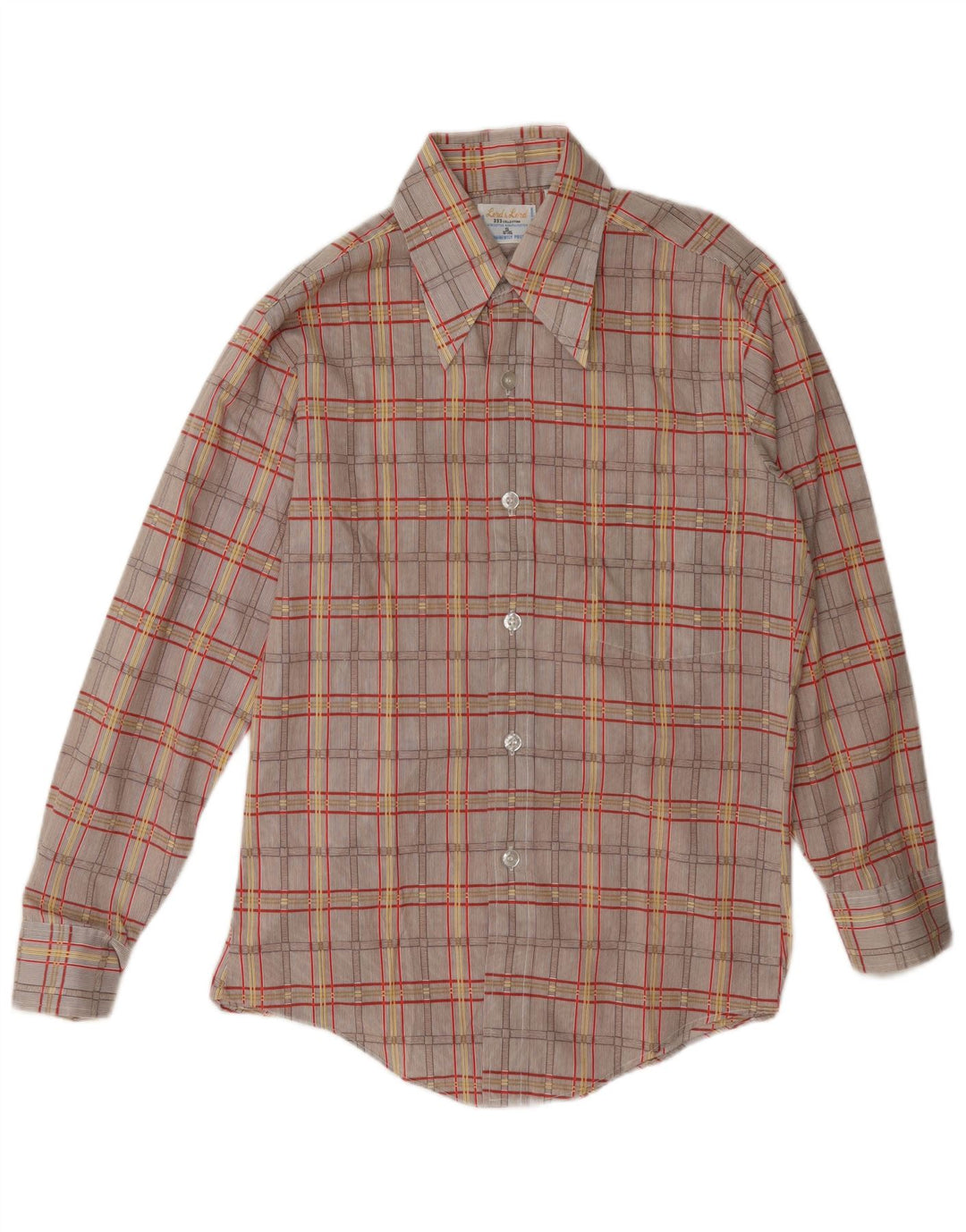 Vintage hombres camisa tamaño 14 1/2 pequeño marrón comprobar algodón