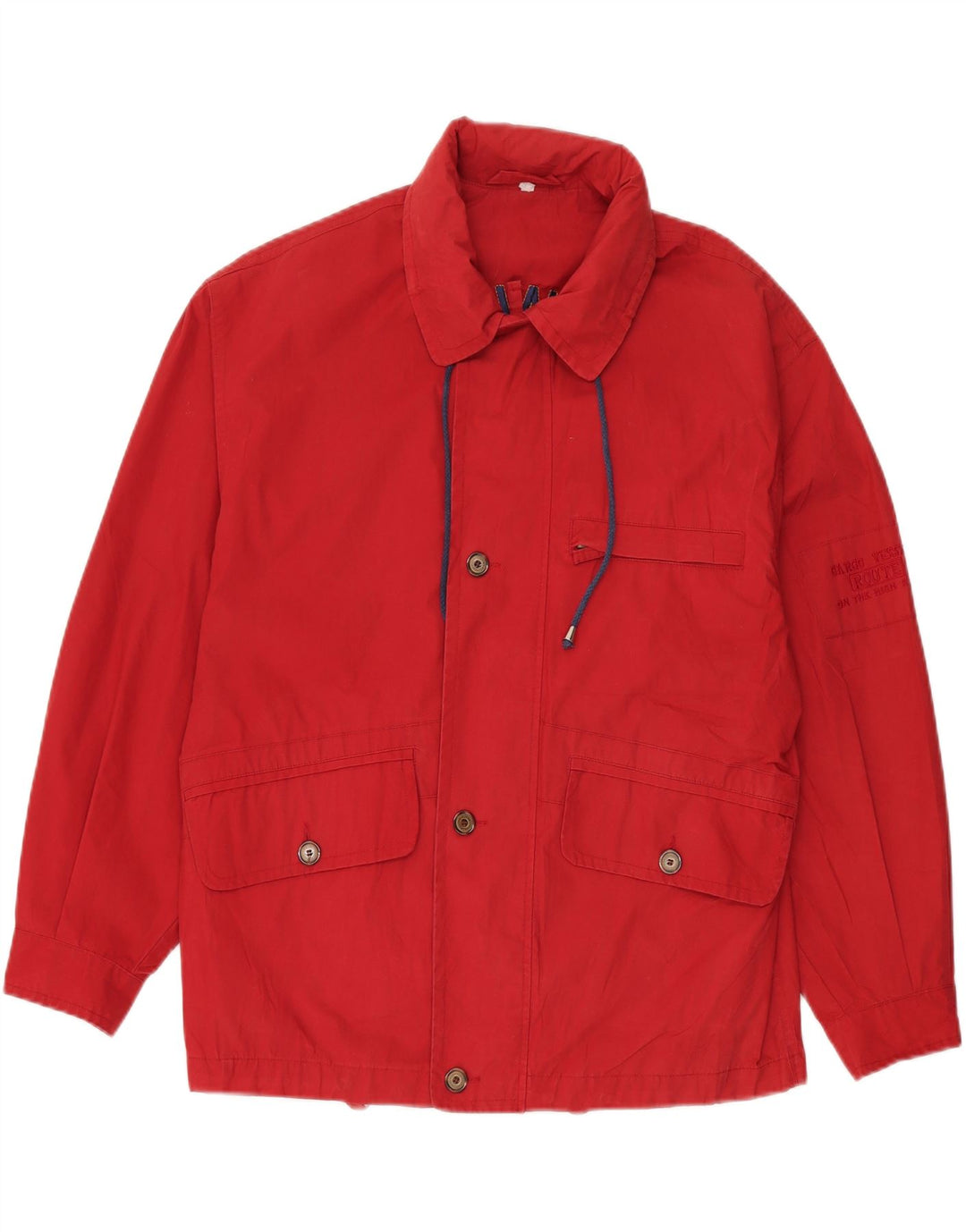 Vintage hombres con capucha suelta ajuste chaqueta utilitaria Reino Unido 36 pequeño poliéster rojo