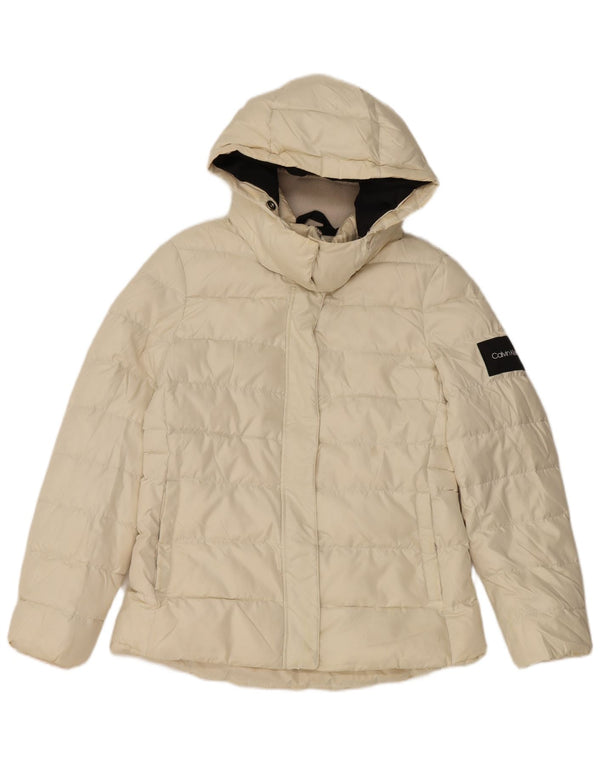 CALVIN KLEIN Chaqueta acolchada con capucha para mujer UK 14 Mediana Off White Poliéster