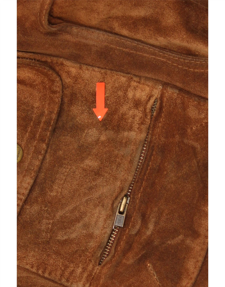 VINTAGE Chaqueta de ante para hombre Reino Unido 40 Cuero marrón grande