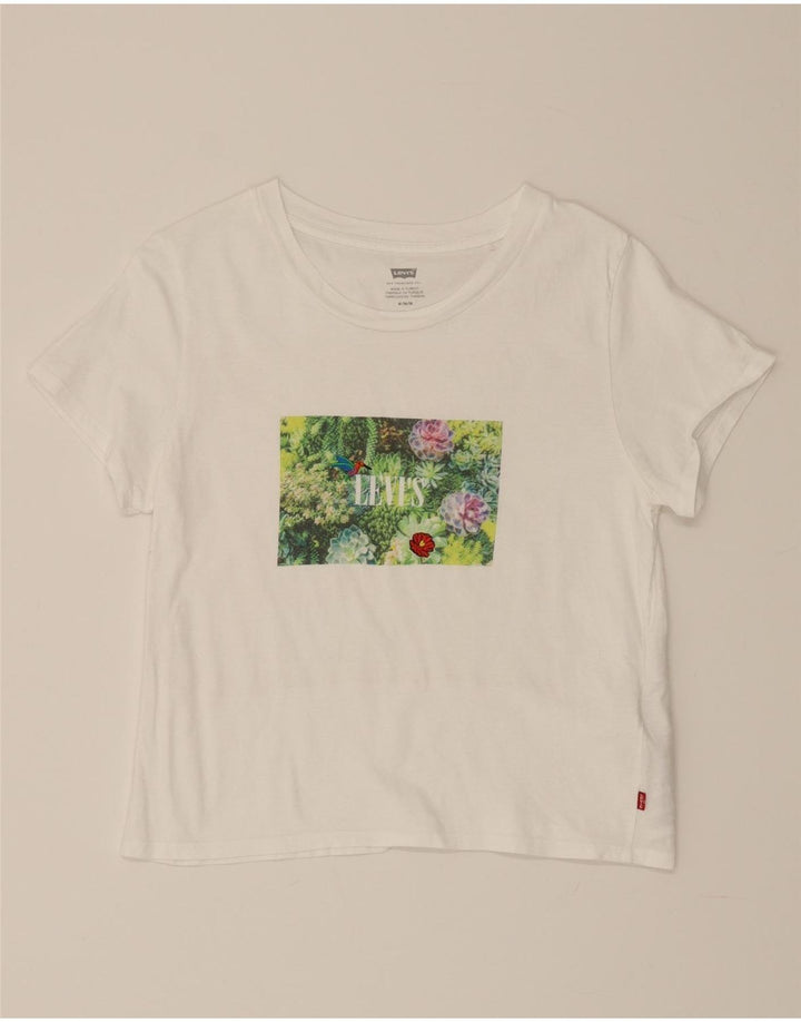 LEVI'S Womens Crop Graphic T-Shirt Top UK 12 Medium White Cotton Vintage Levi's and Second-Hand Levi's from Messina Hembry 
