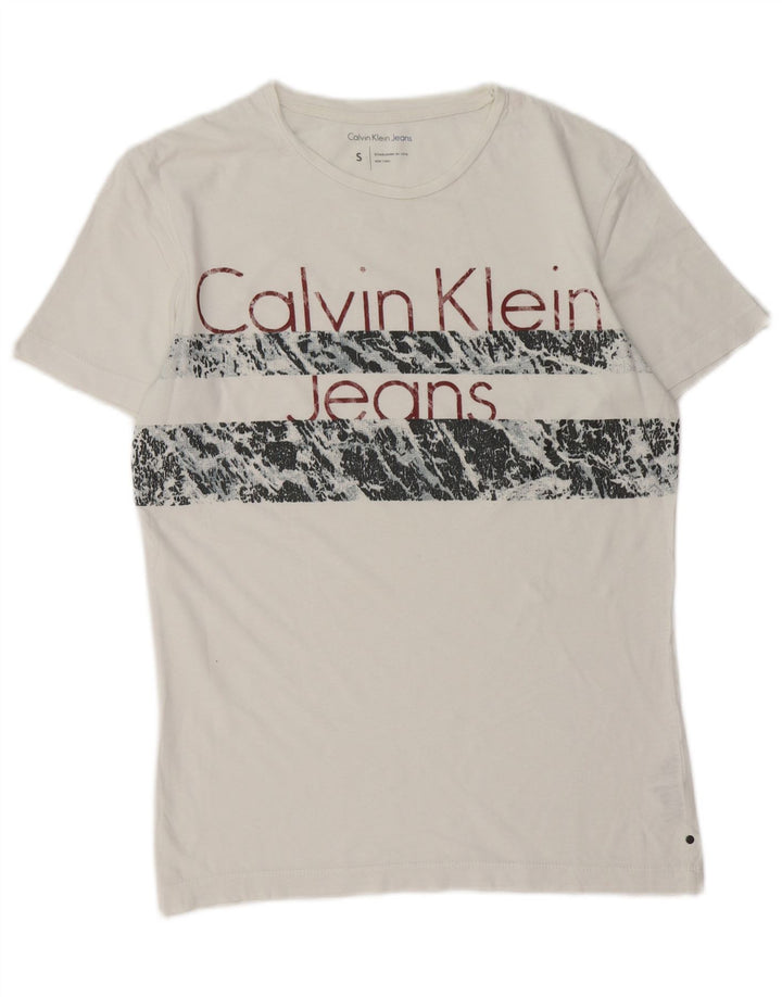 Calvin Klein Jeans - Camiseta gráfica para hombre, talla pequeña, algodón blanco