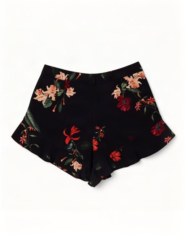 Zara Mujer Shorts Casuales De Cintura Alta Small W26 Viscosa Floral Negra