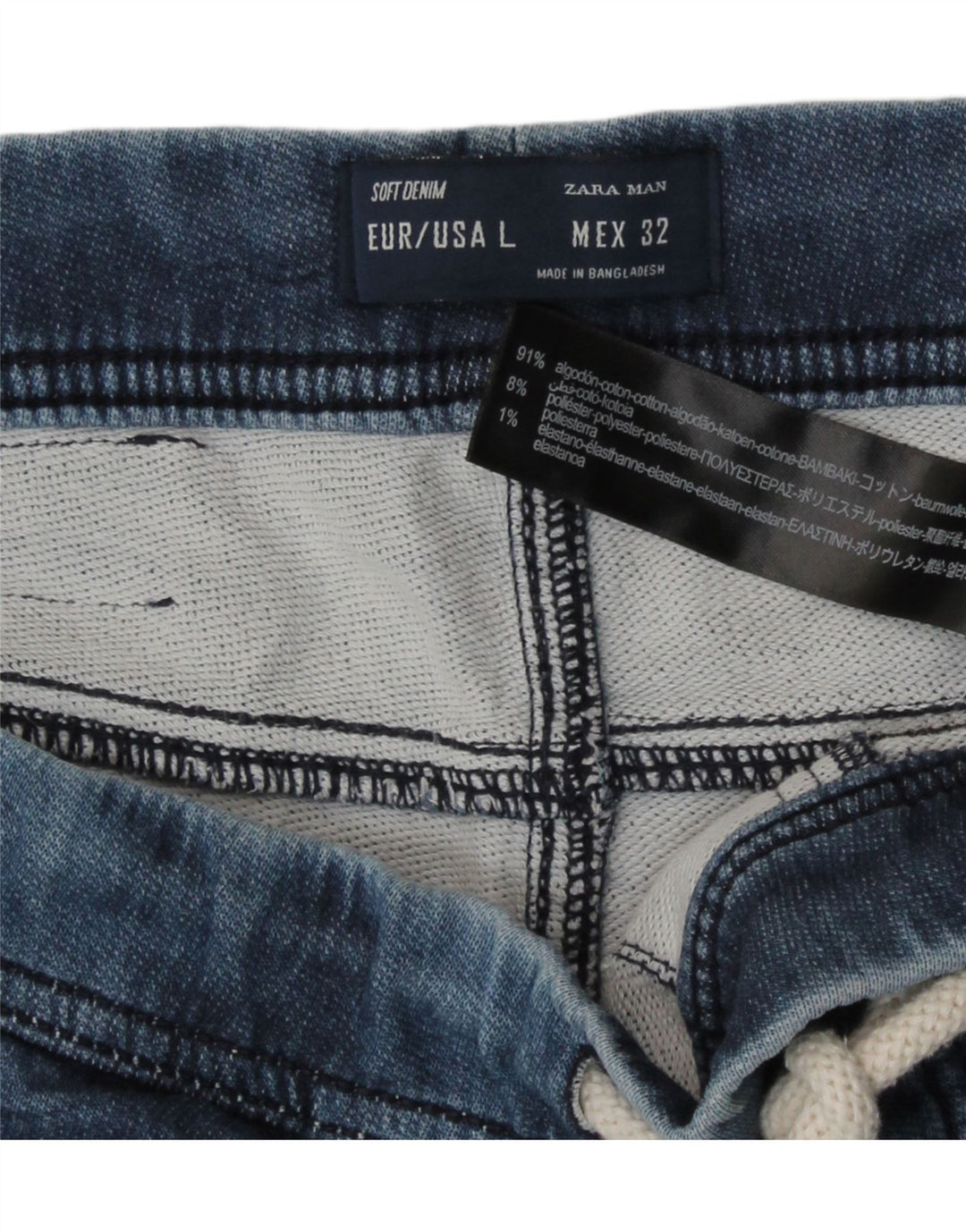 Zara Hombre Shorts Large W32 Algodón Azul