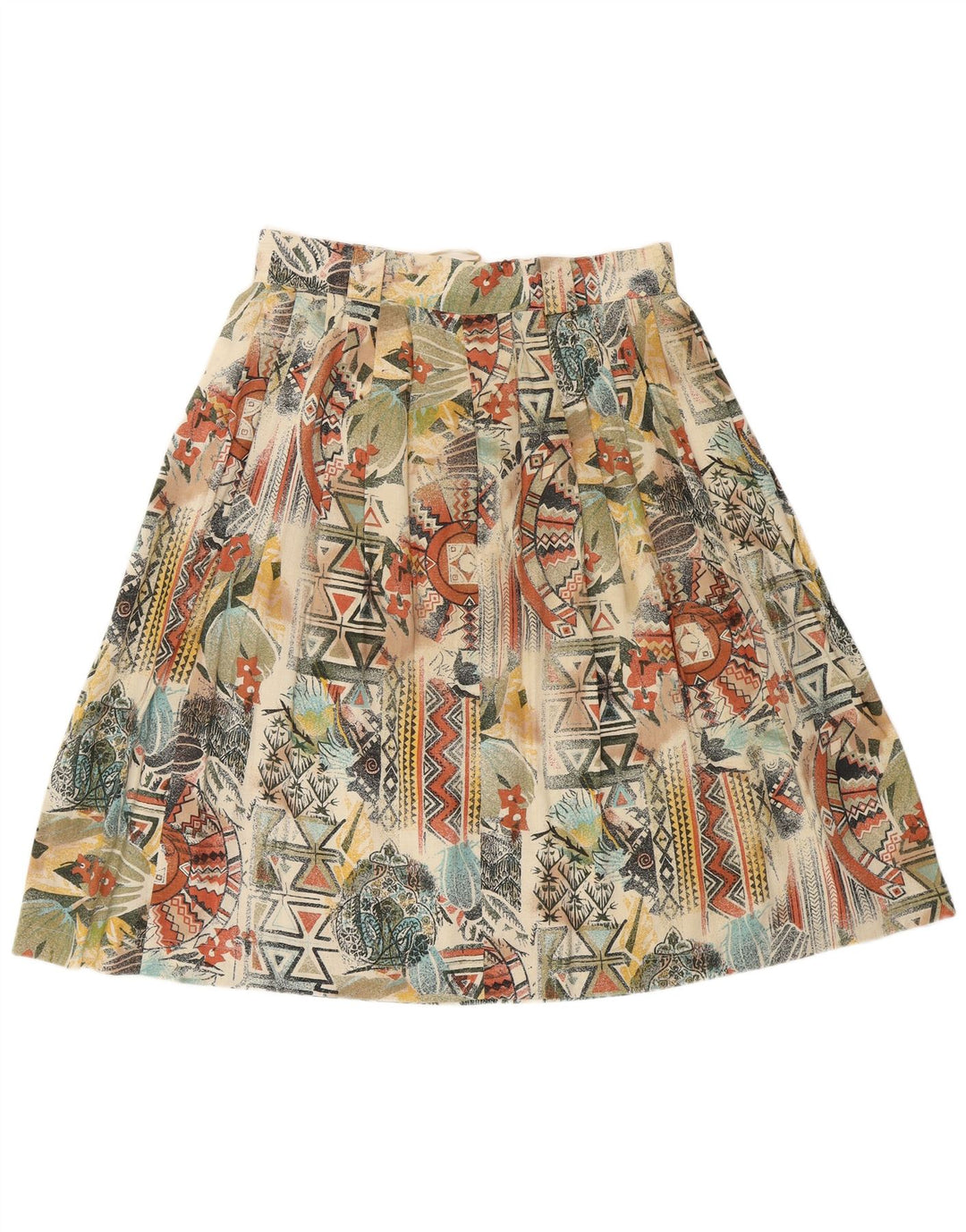 VINTAGE Falda plisada para mujer Reino Unido 16 Grande W32 Geométrica multicolor