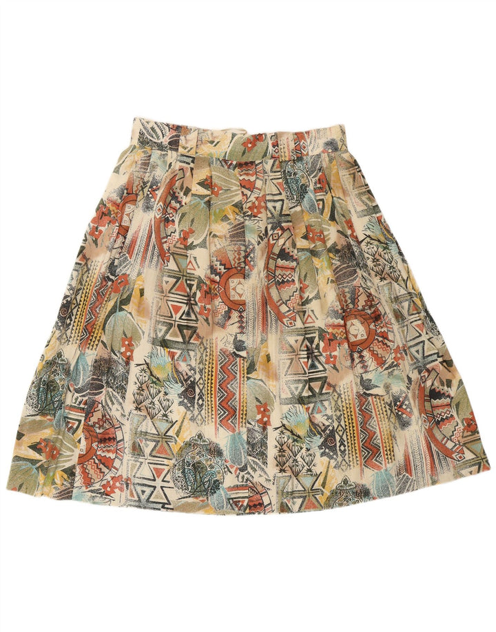 VINTAGE Falda plisada para mujer Reino Unido 16 Grande W32 Geométrica multicolor