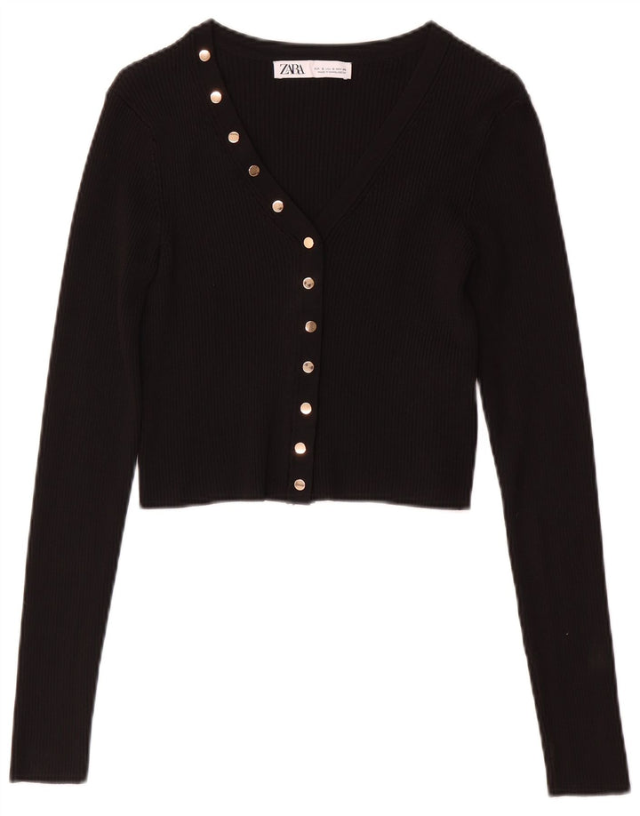 Zara Mujer Cárdigan De Manga Larga Top UK 8 Small Poliamida Negro