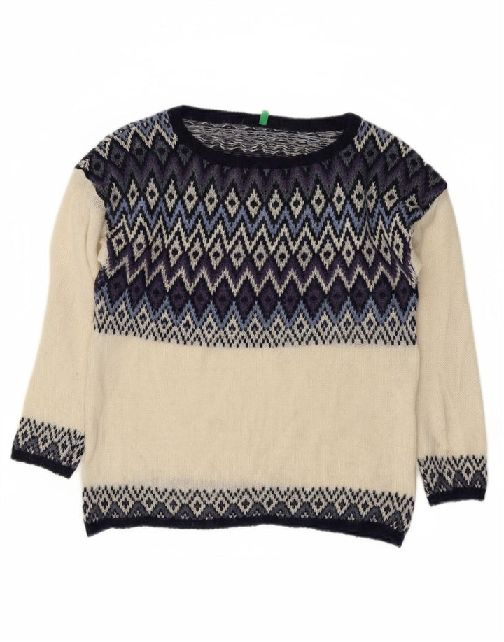 BENETTON Womens Boat Neck Jumper Sweater UK 14 Medium Off White