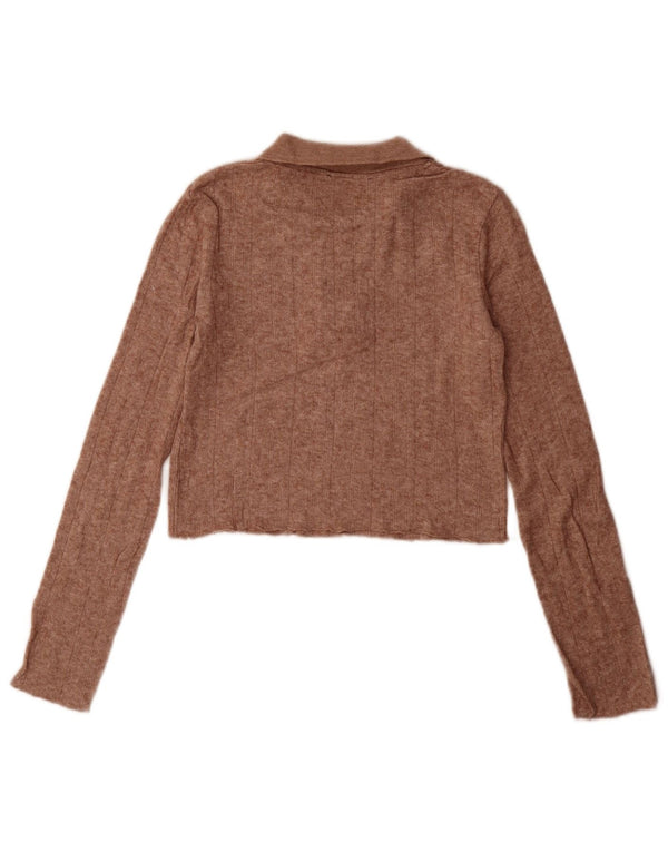 Zara Mujer Crop Polo Neck Jumper Sweater UK 10 Small Marrón