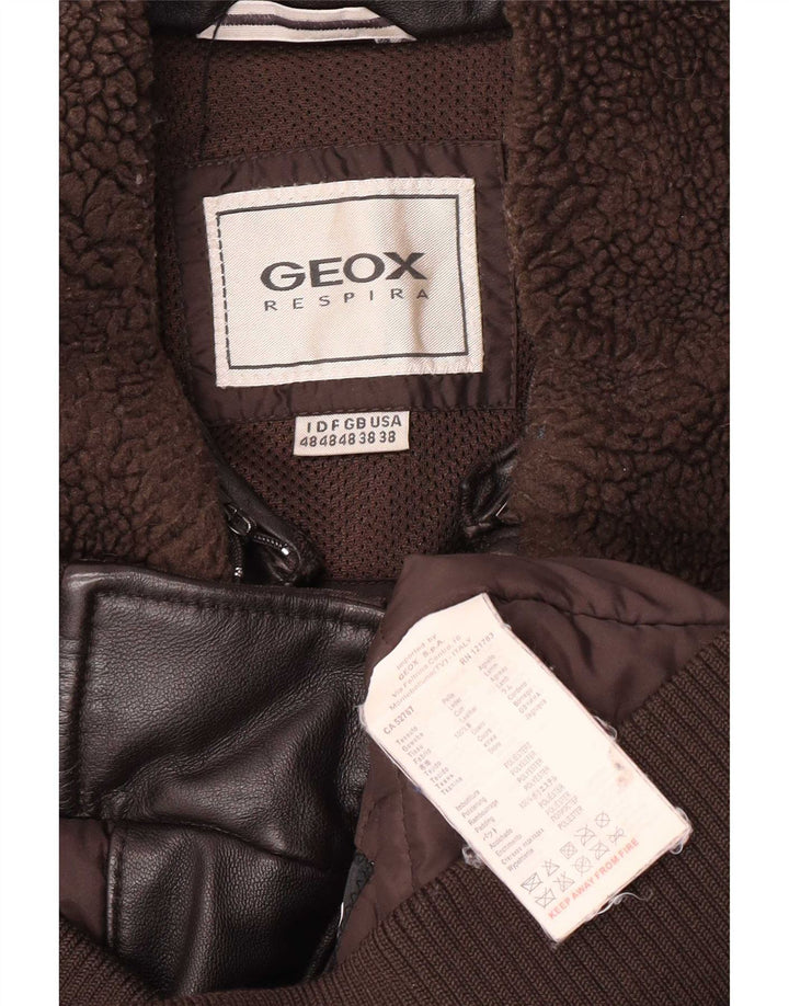 Geox Chaqueta Bomber De Cuero Para Hombre UK 38 Marrón Medio