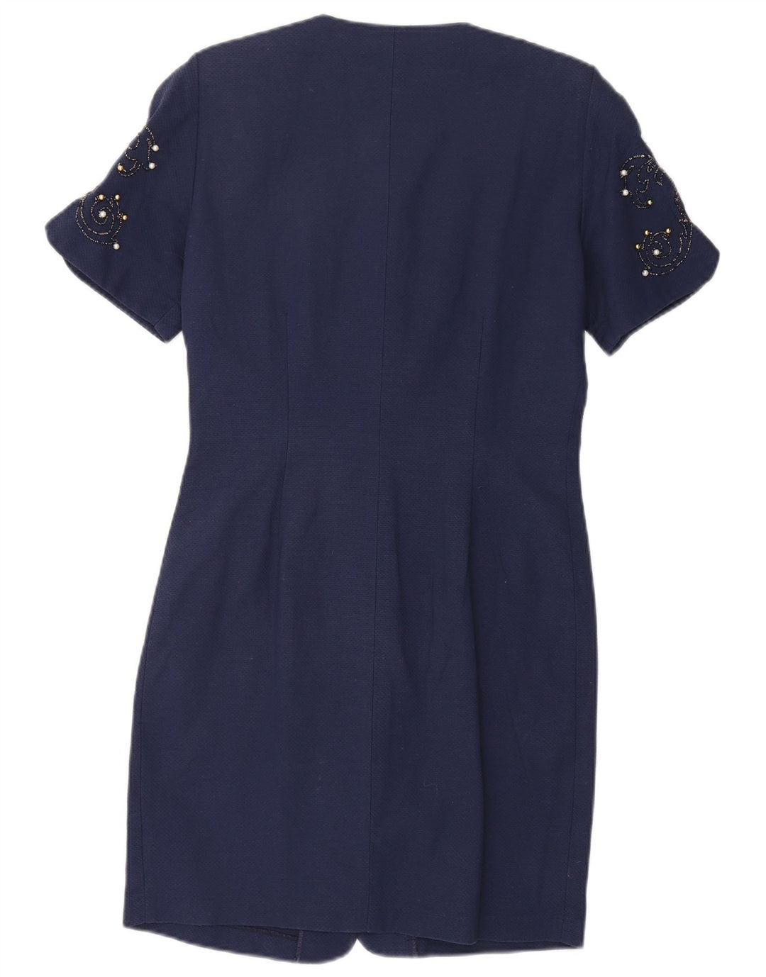 Vintage mujer regular vaina vestido Reino Unido 14 medio azul marino algodón