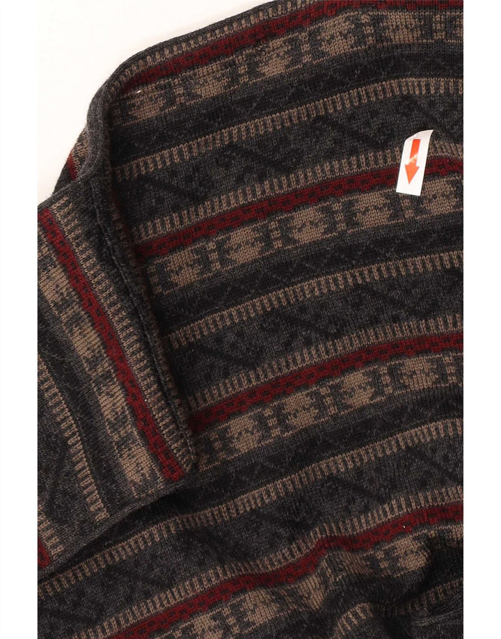 Vintage hombres punto chaleco medio gris Fair Isle lana virgen