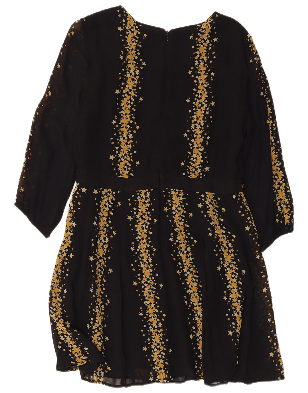 MONSOON Vestido acampanado de manga 3/4 con estampado abstracto para mujer, talla 44, talla M, color negro