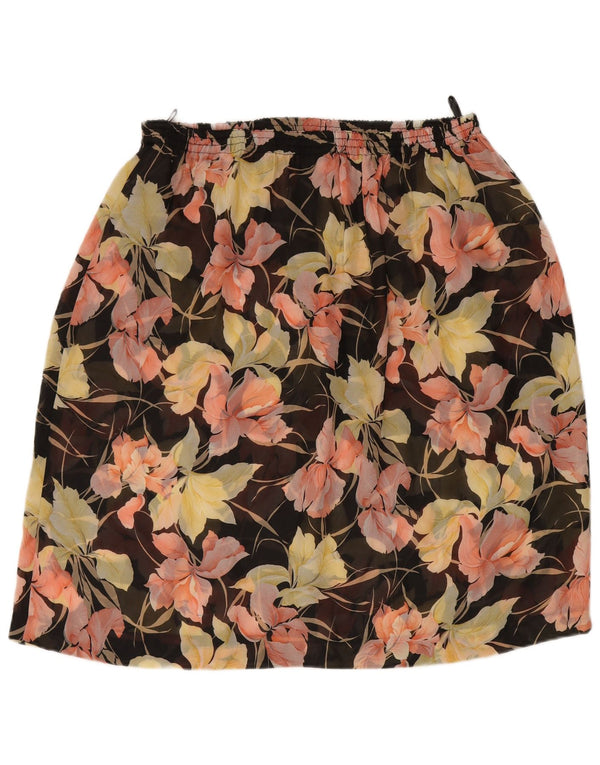 Vintage mujer ver a través de una falda de línea W40 2XL negro floral