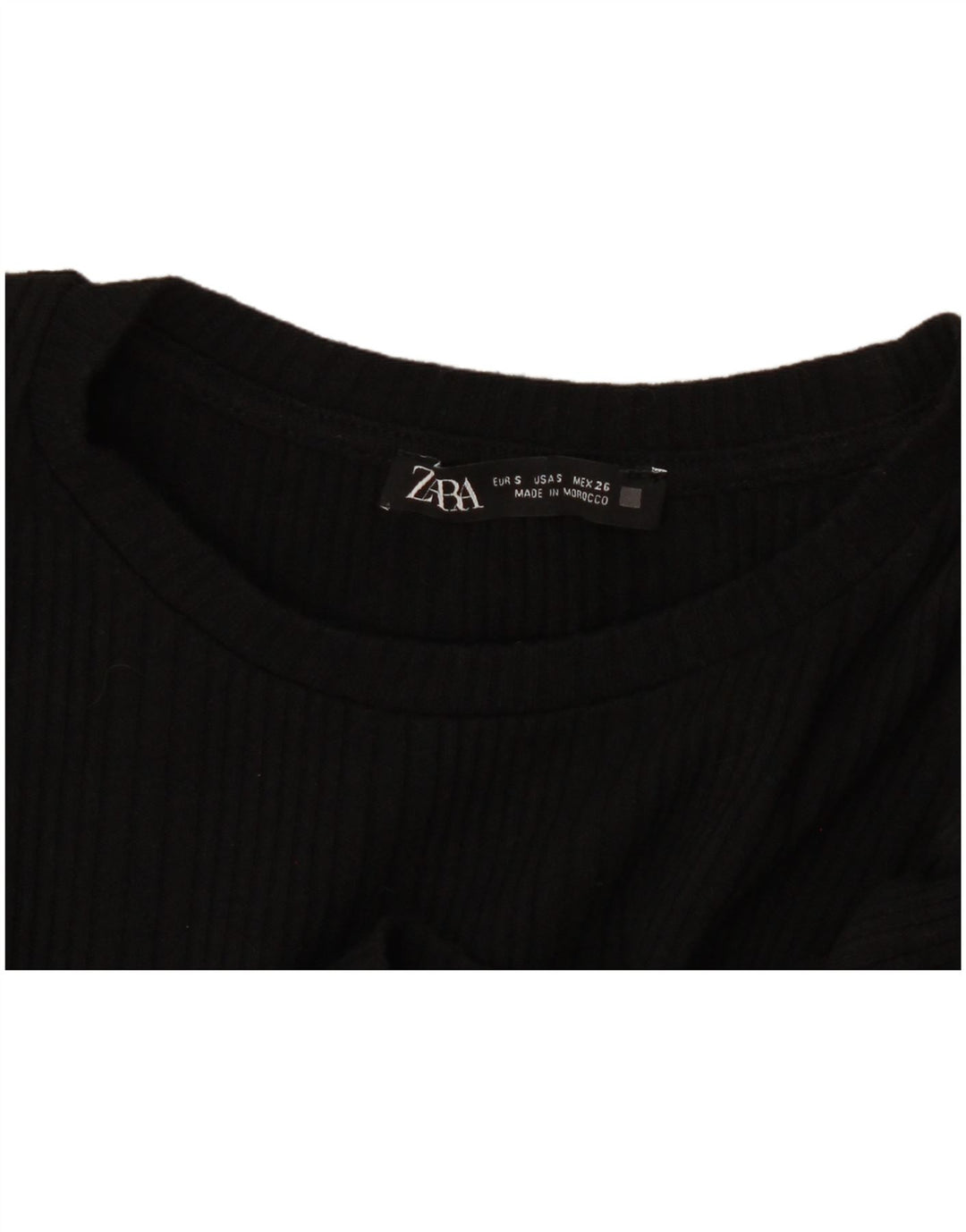 Zara Mujer Crop Blusa De Manga Larga Top UK 10 Small Negro