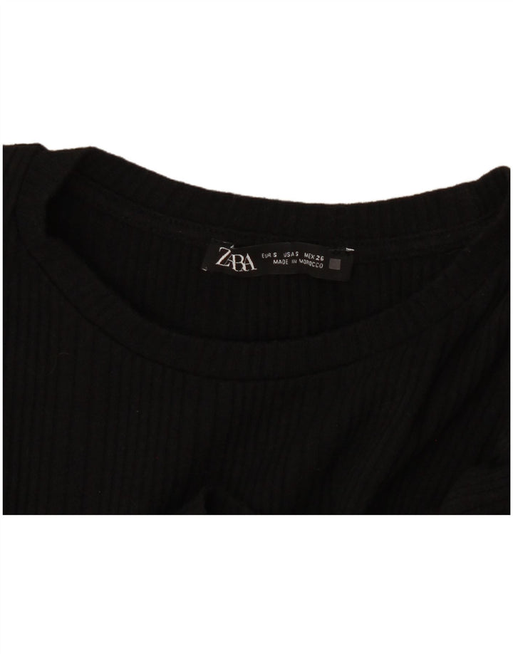 Zara Mujer Crop Blusa De Manga Larga Top UK 10 Small Negro